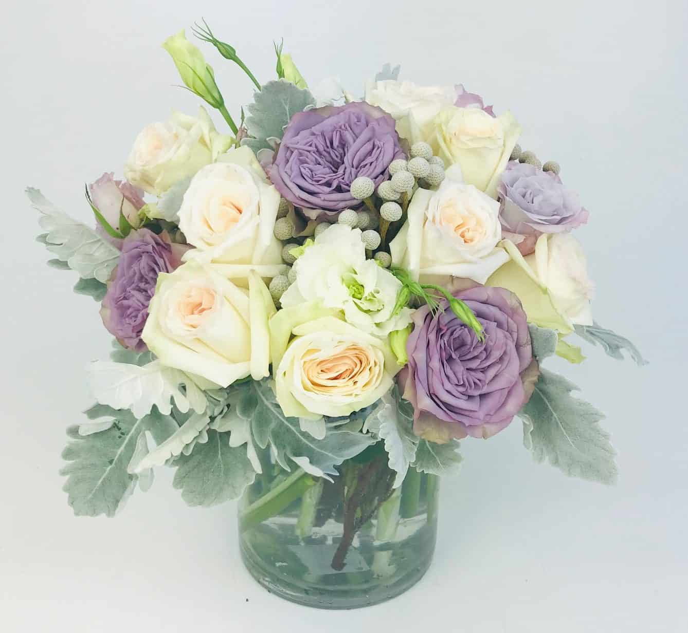 purple lisianthus centerpiece