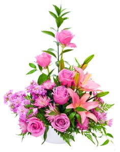Pink roses and lilies bouquet