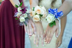 Girls heading to prom with their flower corsages