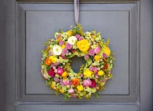 Colorful spring wreath for mom's front door