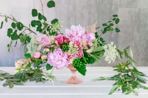 Pink and green flower arrangement
