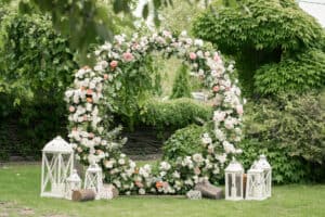 Wedding floral arch outside