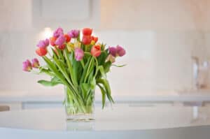 Tulips in vase on counter