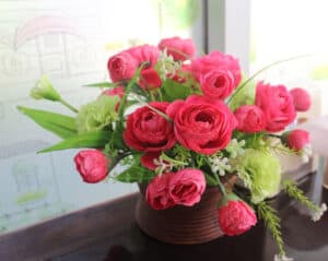 Pink flowers with greenery and baby's breath