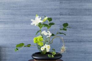 White, green, and yellow Japanese flower arrangement