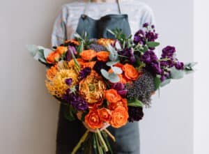 Fall bouquet with orange roses