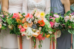 Bridesmaids with mismatched bouquets