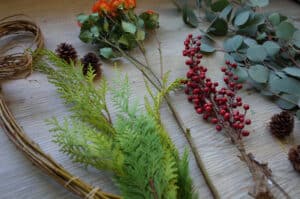 Materials for holiday wreath