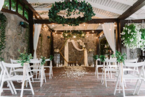 Wedding venue with green and white decor