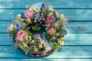 Floral wreath with spring blooms