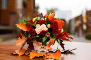 Chrysanthemum and rose fall arrangement