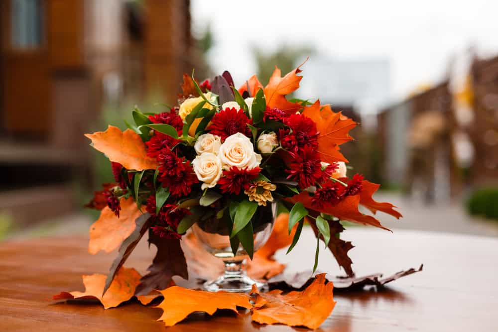 Chrysanthemum and rose fall arrangement