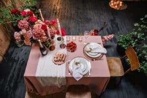 Table set for romantic dinner