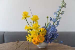 Gold and blue spring flowers