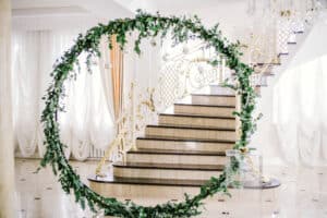 Round wedding arch made with eucalyptus