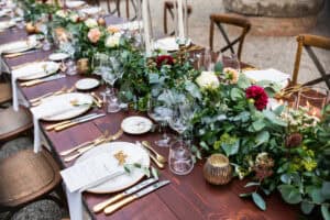Table runner with abundant eucalyptus